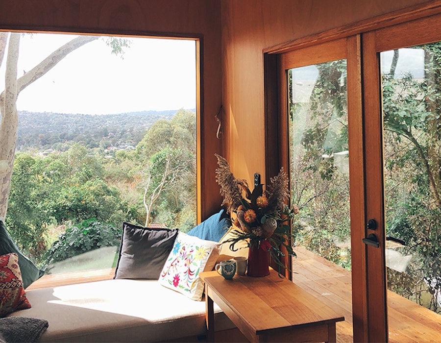 Living room of a tiny wooden house in Melbourne