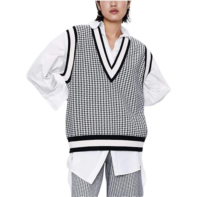 SAFRISIOR Oversized Houndstooth Knitted Vest