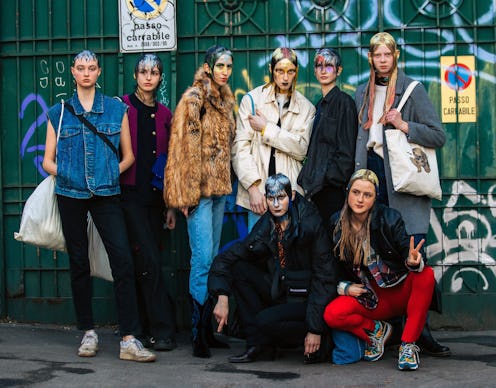 Models outside Marni fashion show