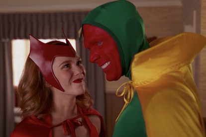 Wanda (Elizabeth Olsen) and Vision (Paul Bettany) dressed up for Halloween in the Marvel and Disney ...