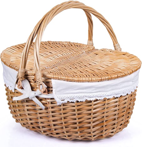 Wicker Picnic Basket with Lid and Handle