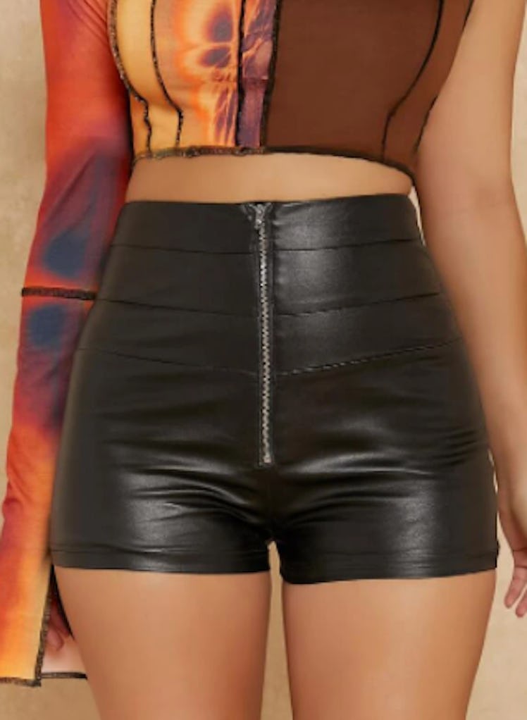 Zipper Fly PU Leather Shorts