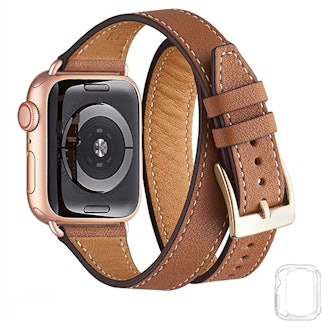 Bestig Rose Gold and Brown Genuine Leather Apple Watch Strap