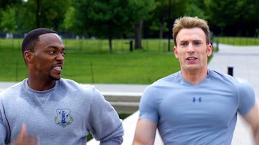Steve Rogers and Sam Wilson in Captain America: The Winter Soldier.
