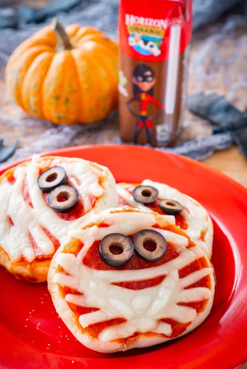 Miniature mummy pizza is one Halloween pizza idea to try.