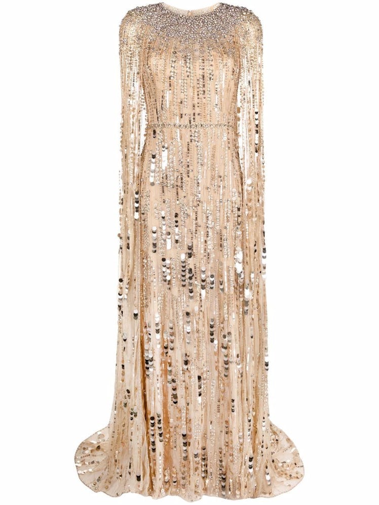 sequin-embellished cape gown