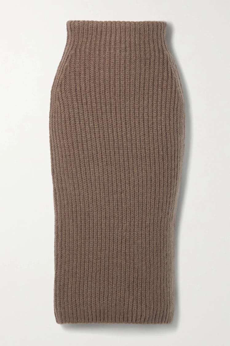Ribbed-Knit Midi Skirt