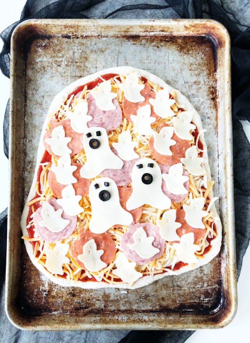 This Halloween ghost blob pizza is one Halloween pizza idea to make.