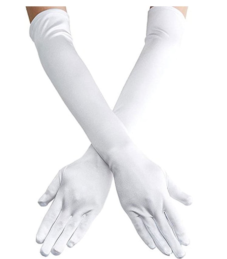 long white satin finger gloves
