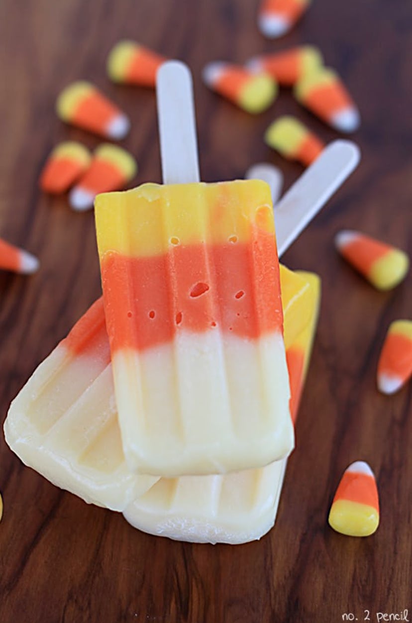 Candy corn pudding pops are a Halloween treat for babies to try.