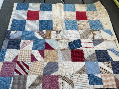Vintage Hand Quilted Patchwork Quilt Blanket