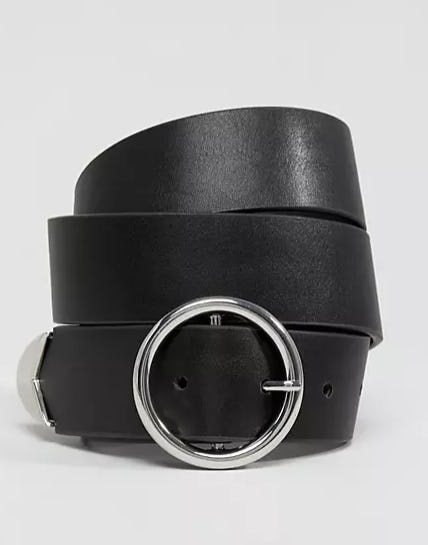 Tipped end circle buckle jeans belt in black