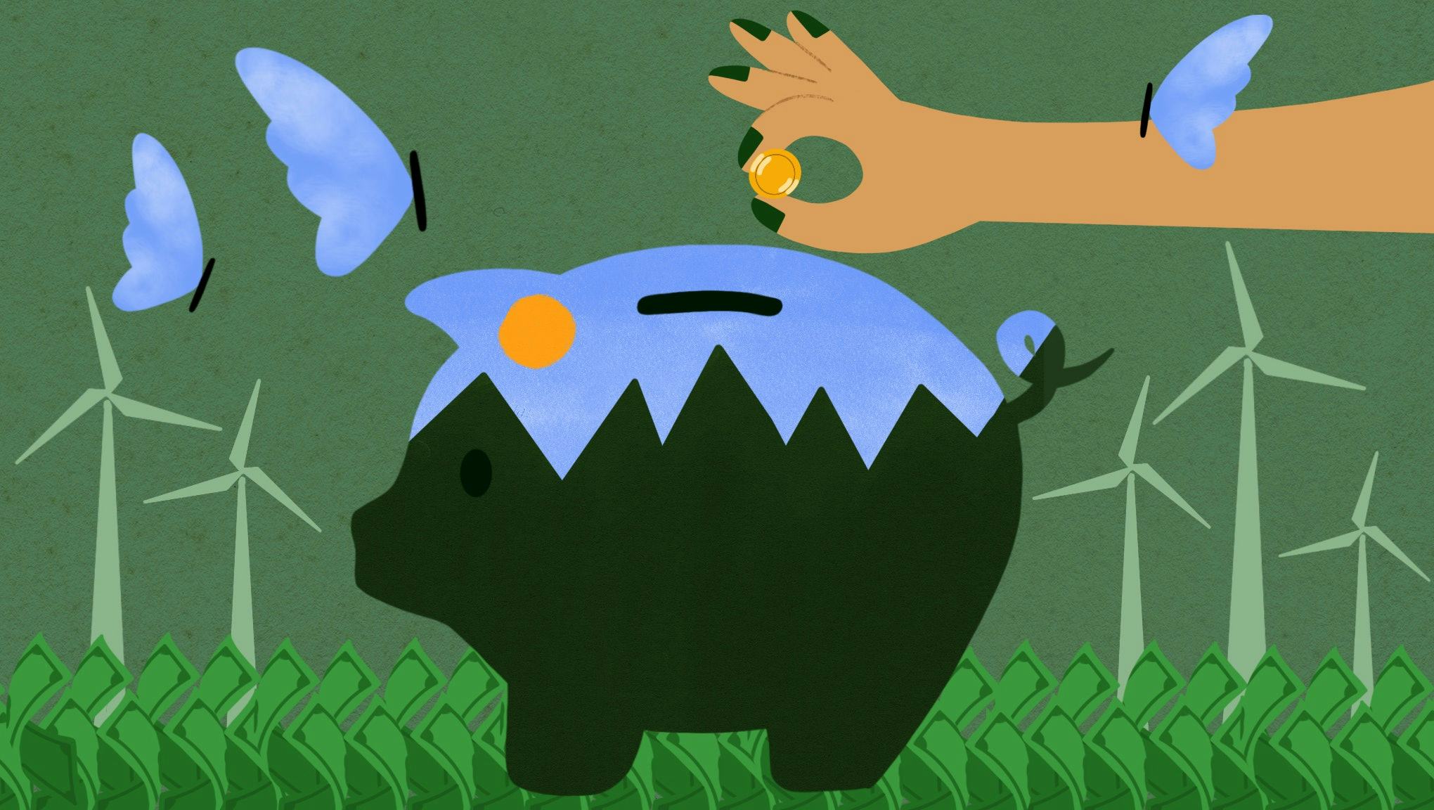 Saving money sustainably piggy bank
