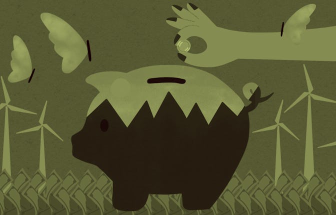 Saving money sustainably piggy bank