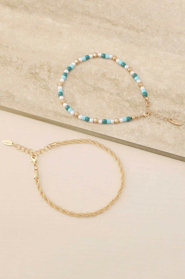 Seaside Turquoise and Pearl 18k Gold Plated Anklet Set Ettika