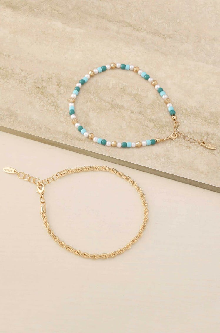 Seaside Turquoise and Pearl 18k Gold Plated Anklet Set Ettika