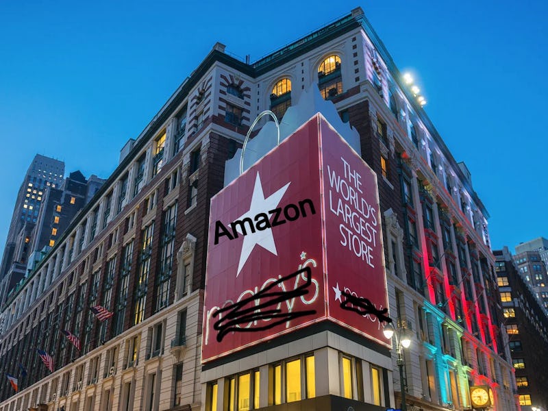 New York City, New York, USA - February 19, 2014: The exterior of Macy's Herald Square at night in N...