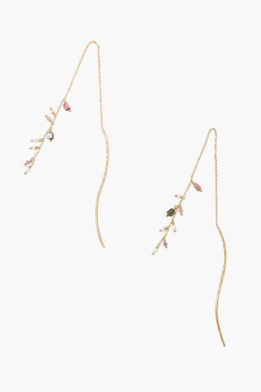 Tourmaline And Pearls Gold Thread-Thru Earrings