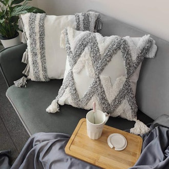 TINYSUN White Grey Decorative Throw Pillow Cover (2-Pack)