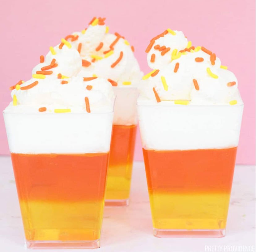 Candy corn Jell-O cups are an easy Halloween treat for babies.