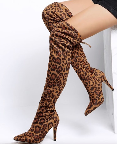  Leopard Print Over The Knee Heeled Boots