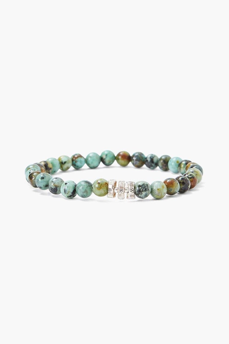 African Turquoise And Etched Silver Stretch Bracelet Chan Luu