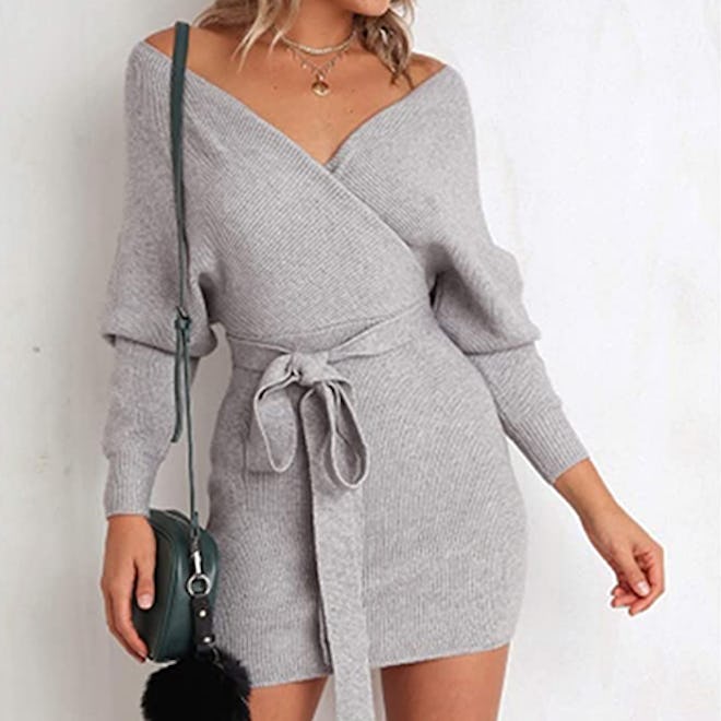 Mansy Batwing Mock Wrap Sweater Dress