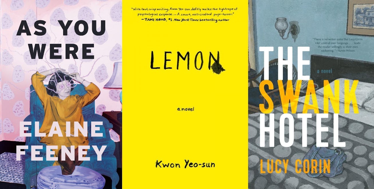 The book covers for As You Were, Lemon, and The Swank Hotel.