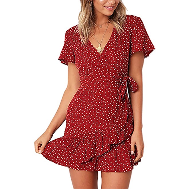 Relipop Short Sleeve Printed Wrap Dress