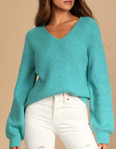 Teal Multi Knit V-Neck Sweater
