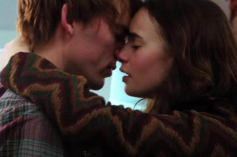 Sam Claflin and Lily Collins ready themselves for a kiss as Alex and Rosie in 'Love, Rosie.'