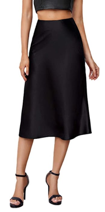 Verdusa High Waist Satin A Line Midi Skirt