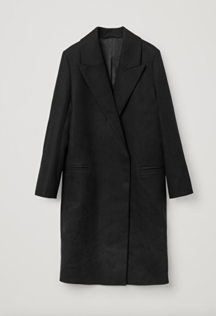 COS's black wool mix long coat. 