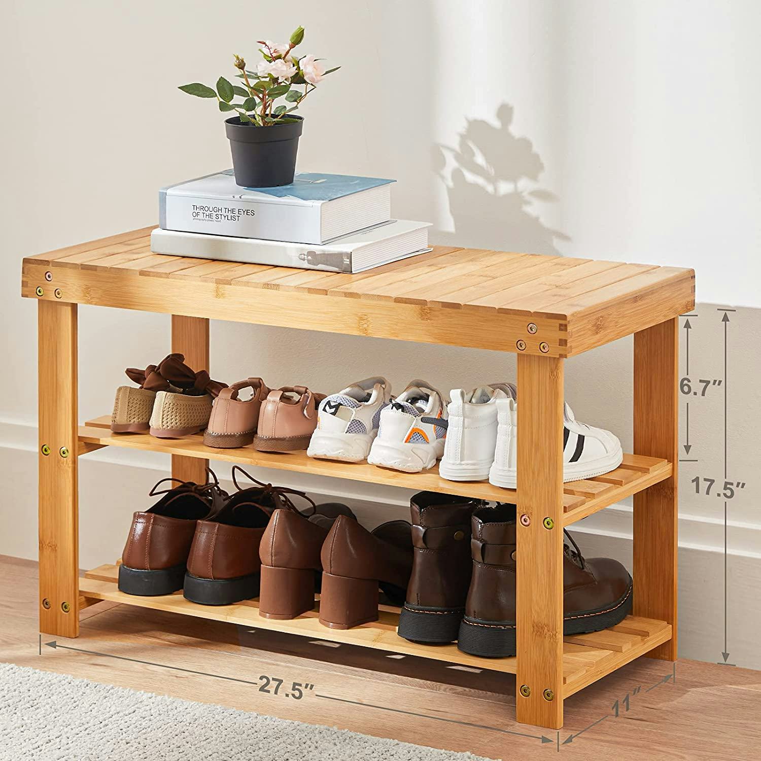 Pipishell Bamboo Shoe Rack Bench