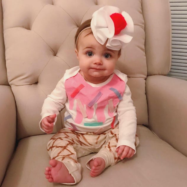 An ice cream cone is an example of a costume one mom came up with day-of for Halloween.