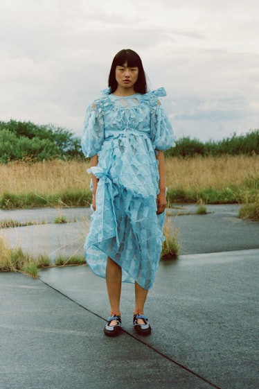 Model in blue cecilie bahnsen dress
