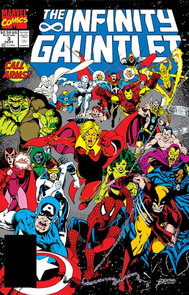 The cover of The Infinity Gauntlet #3. Artwork by George Perez.