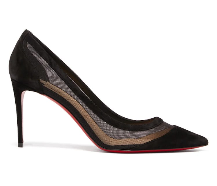 Christian Louboutin's black mesh and suede pumps. 