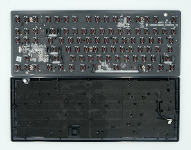The inside of the Razer Huntsman V2 TKL mechanical keyboard.