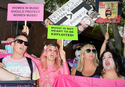 Fans rallying in support of Britney Spears with banners and strong messages to lawmakers