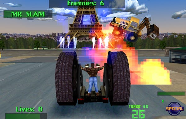 A screenshot from Twisted Metal 2