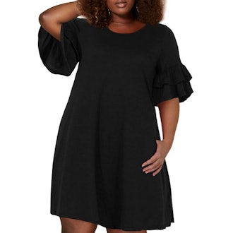 Nemidor Plus Size Ruffle Sleeve Swing Dress