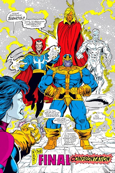 Thanos, now teamed up with the Silver Surfer, Dr. Strange, and Adam Warlock in issue #5. Artwork by ...