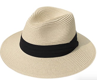 Lanzom Wide Brim Straw Panama Hat