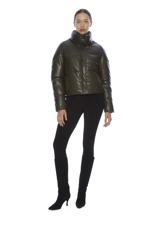 Jemma khaki faux leather puffer jacket from APPARIS.