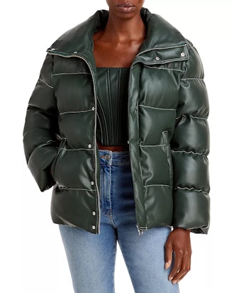 The Faux Leather Puffer Coat Trend
