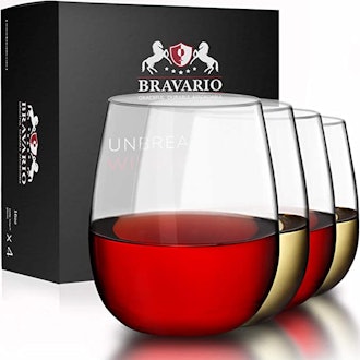 Bravario Unbreakable Stemless Plastic Wine Glasses