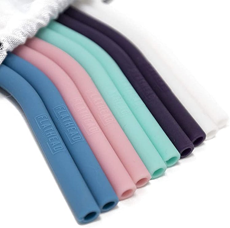 Flathead Bent Reusable Silicone Drinking Straws (10-Piece)