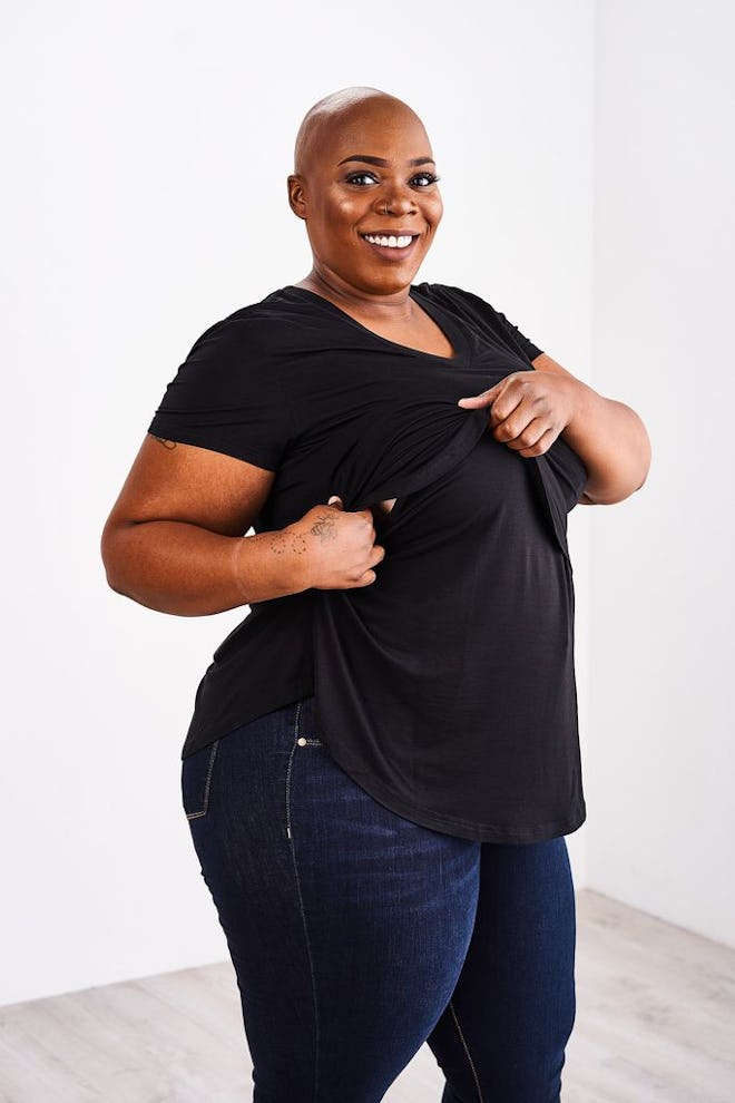 a plus-size nursing shirt, loose tee style, available in many colors and sizes