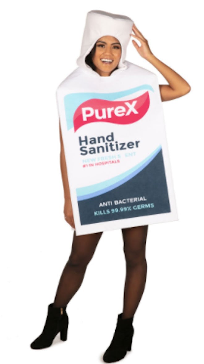 Woman dressed as a bottle of hand sanitizer